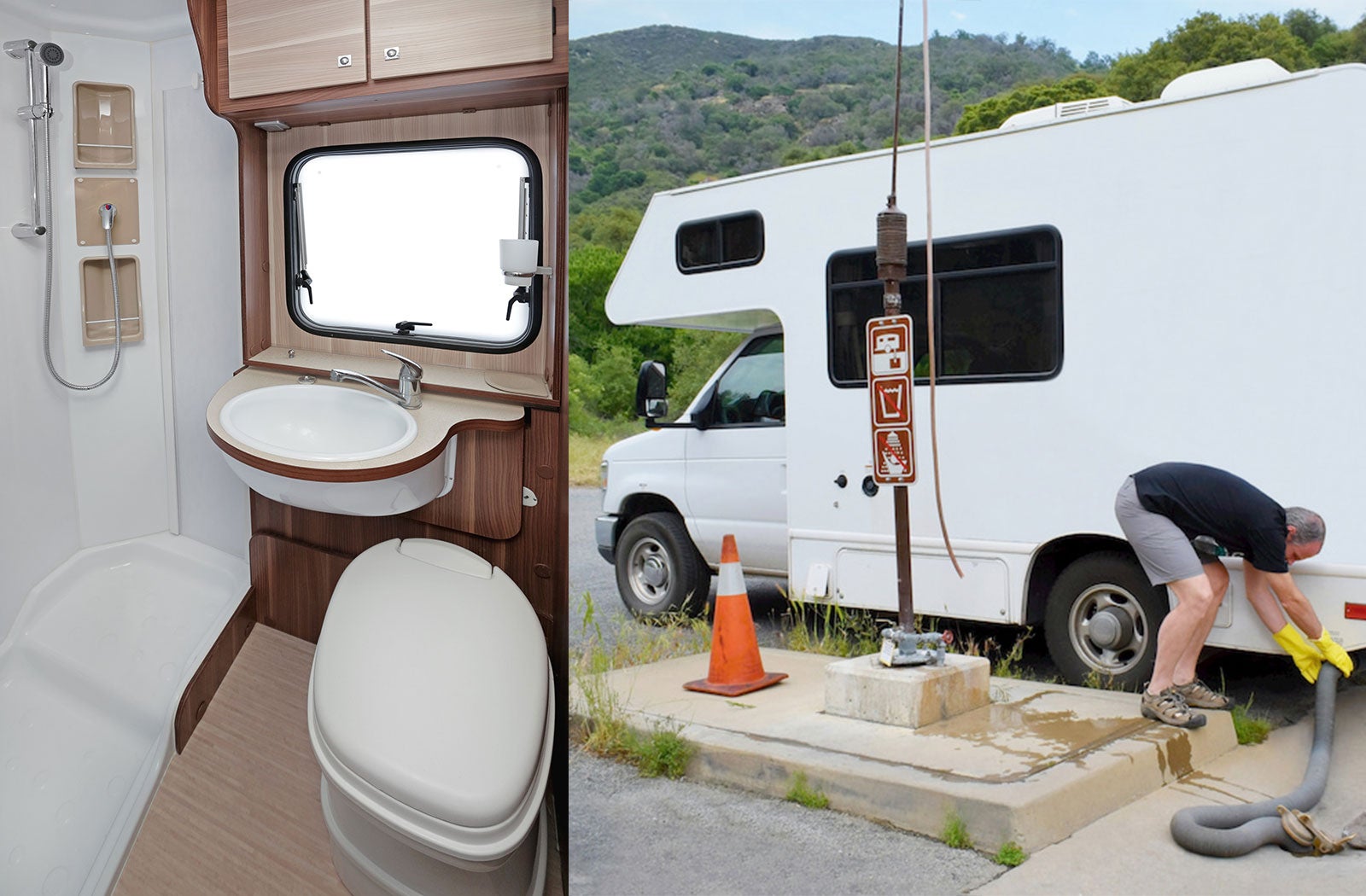 Portable RV/camper toilet and holding tank setup in Prescott, Arizona